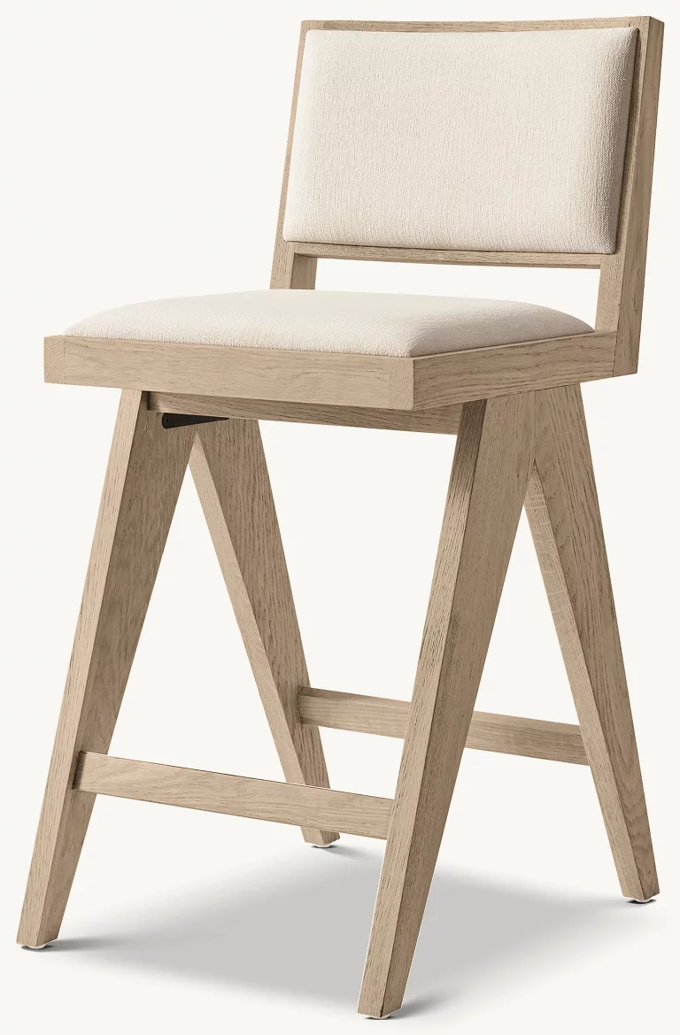 Detail view of Jakob Framed Fabric Bar & Counter Stool showing oak bar stool design