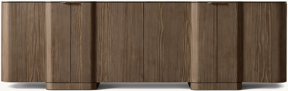 Detail view of Kyoto 4-Door Media Console showing aluminum media console design
