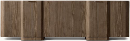 Detail view of Kyoto 4-Door Media Console showing aluminum media console design