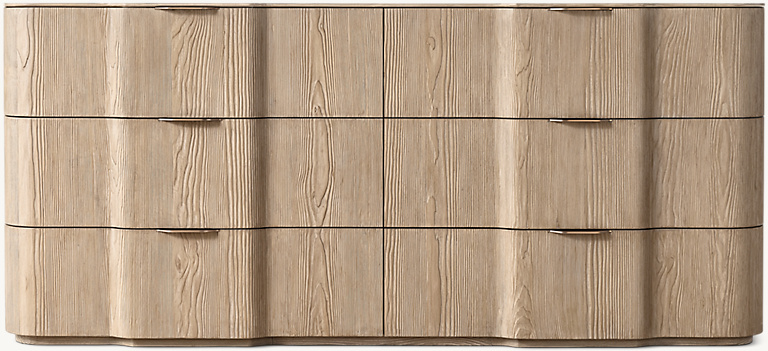 Detail view of Kyoto 6-Drawer Dresser showing aluminum dresser design