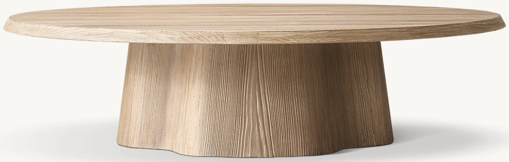 Detail view of Kyoto Round Coffee Table showing wood coffee table design