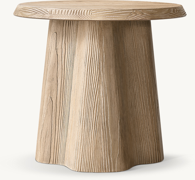 Detail view of Kyoto Round Side Table showing wood side table design
