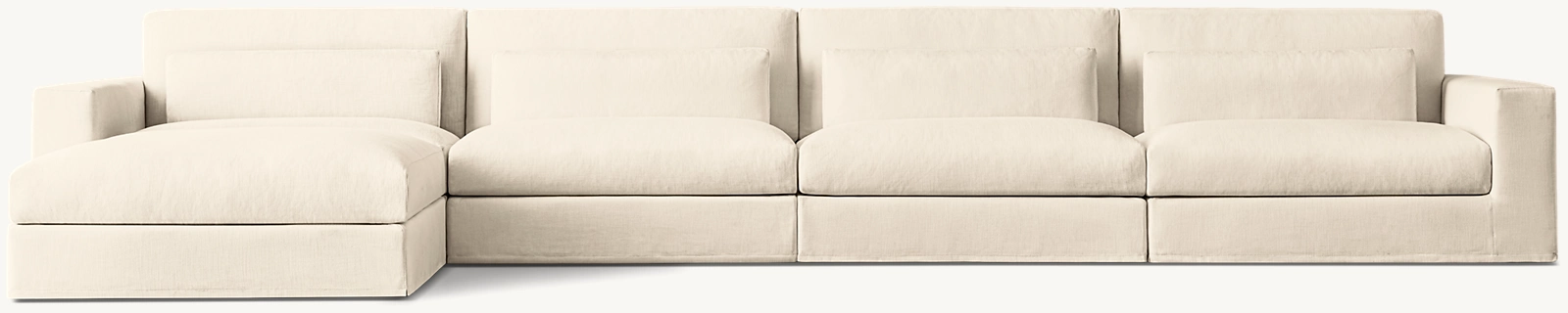 Detail view of Lugano Modular Slipcovered Sofa Chaise Sectional showing fabric sectional design