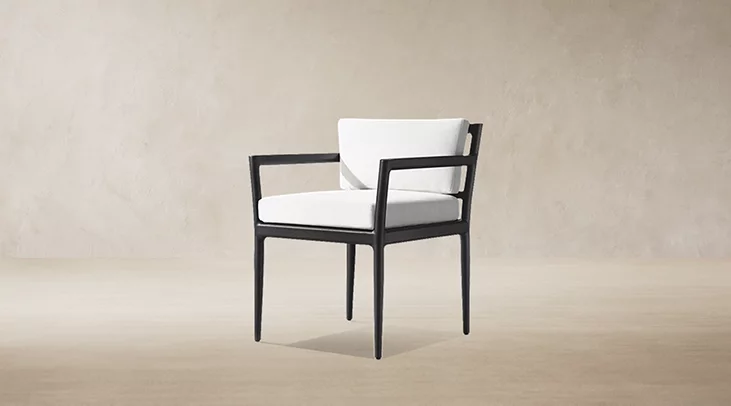 Detail view of Laurel Aluminum Dining Armchair showing aluminum dining armchair design