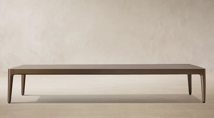 Detail view of Laurel Aluminum Rectangular Coffee Table showing aluminum coffee table design