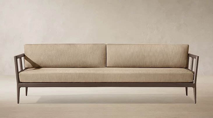 Detail view of Laurel Aluminum Sofa showing aluminum sofa design