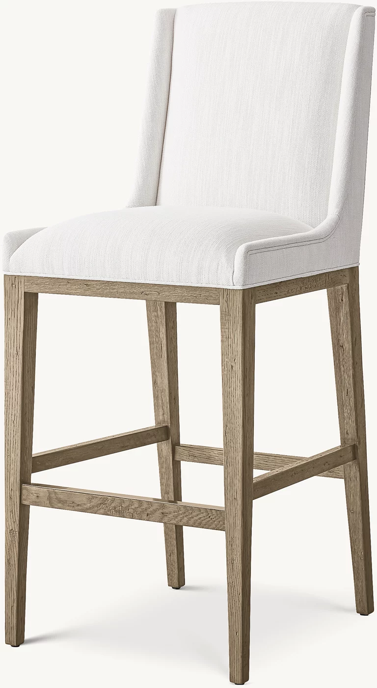 Detail view of Leigh Armless Fabric Bar & Counter Stool showing oak bar stool design