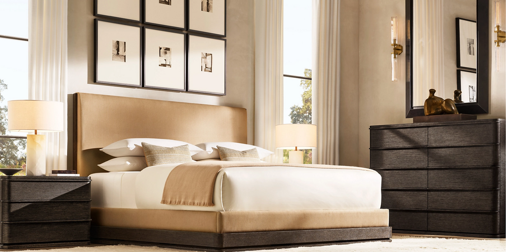 Ligné Fabric Panel Bed Oak for bedroom