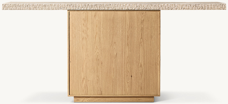 Detail view of Lumi Console Table showing oak console design