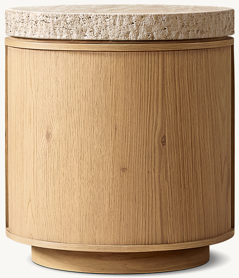 Detail view of Lumi Round Side Table showing oak side table design