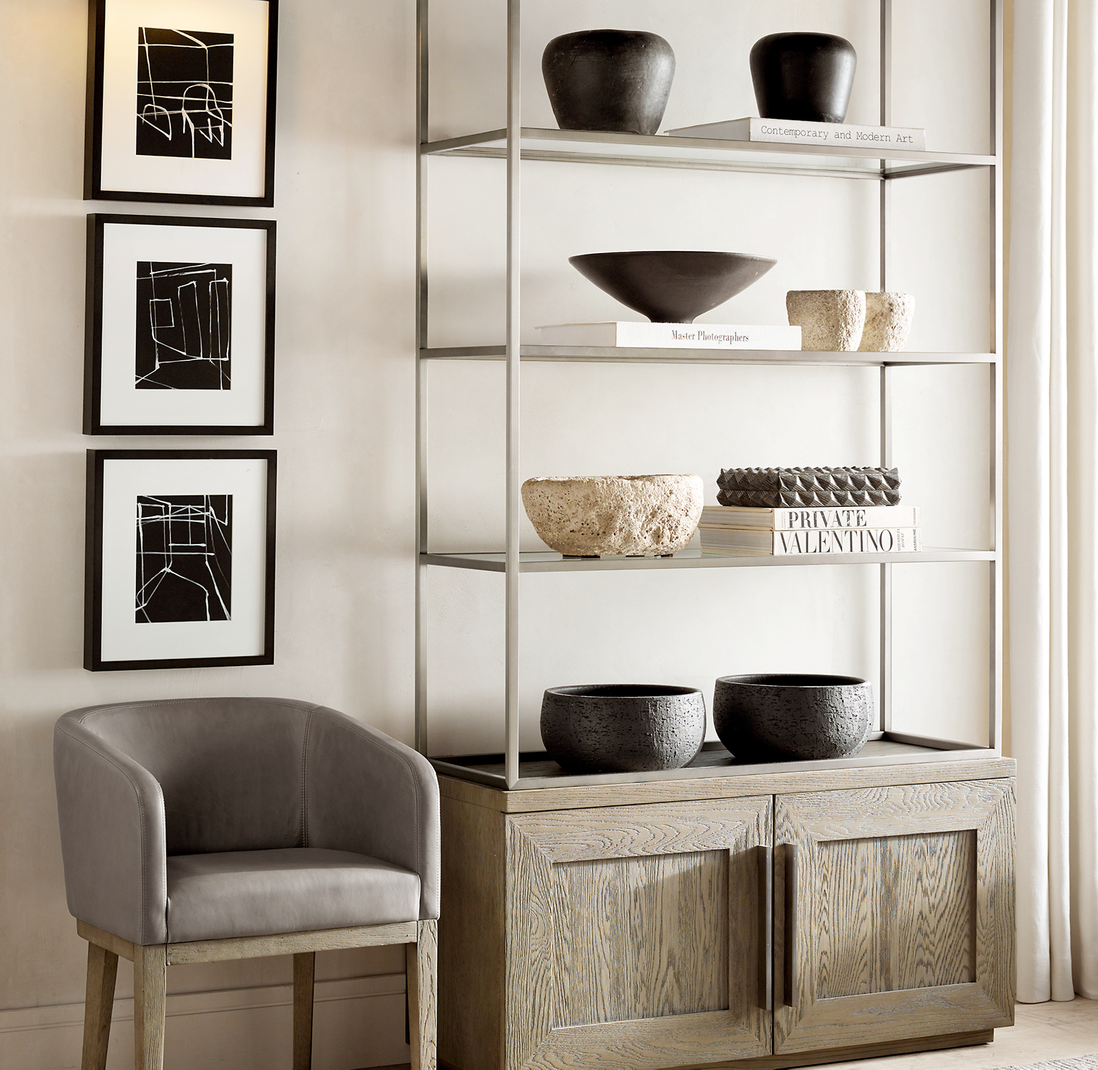 Machinto Double-Door Sideboard & Hutch Aluminum for living room