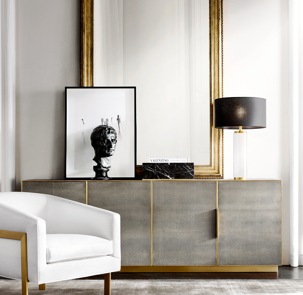 Machinto Glass Double-Door Media Console With Drawers Aluminum for living room