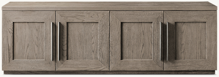 Detail view of Machinto Panel 4-Door Media Console showing aluminum media console design