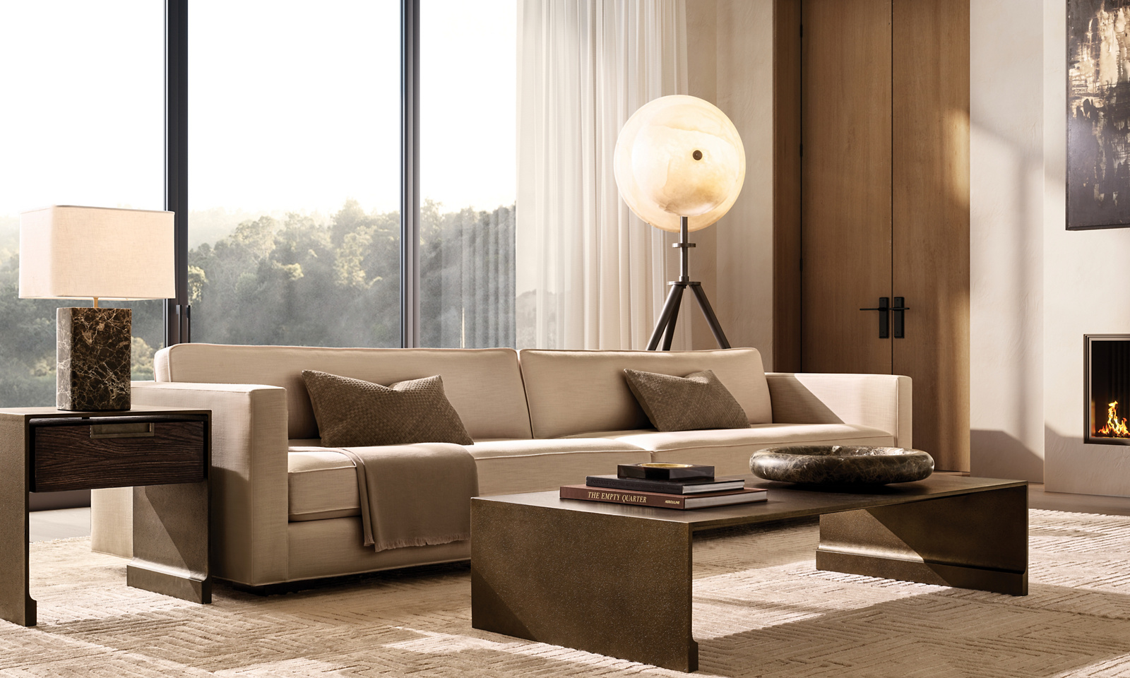 Maddox Slim-Arm Sofa Oak for living room