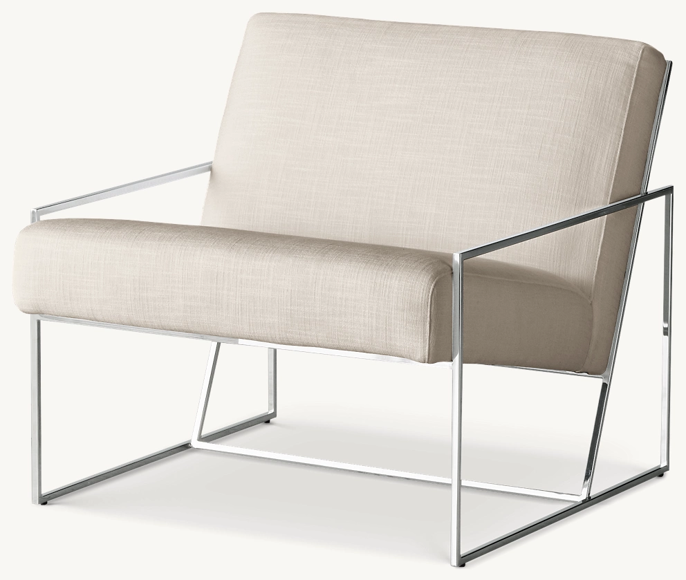 Detail view of Marsden Chair showing fabric armchair design