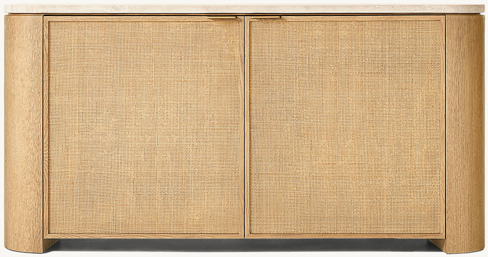 Detail view of Mizu Double-Door Sideboard showing aluminum sideboard design