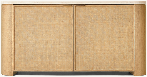 Detail view of Mizu Double-Door Sideboard showing aluminum sideboard design