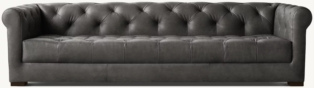 Detail view of Modena Chesterfield Sofa With Tufted Seat showing oak sofa design