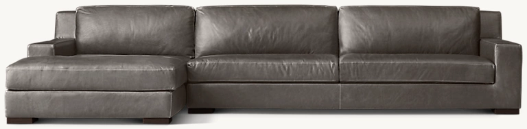 Detail view of Modena Track Arm Left-Arm Sofa Chaise Sectional showing oak sectional design