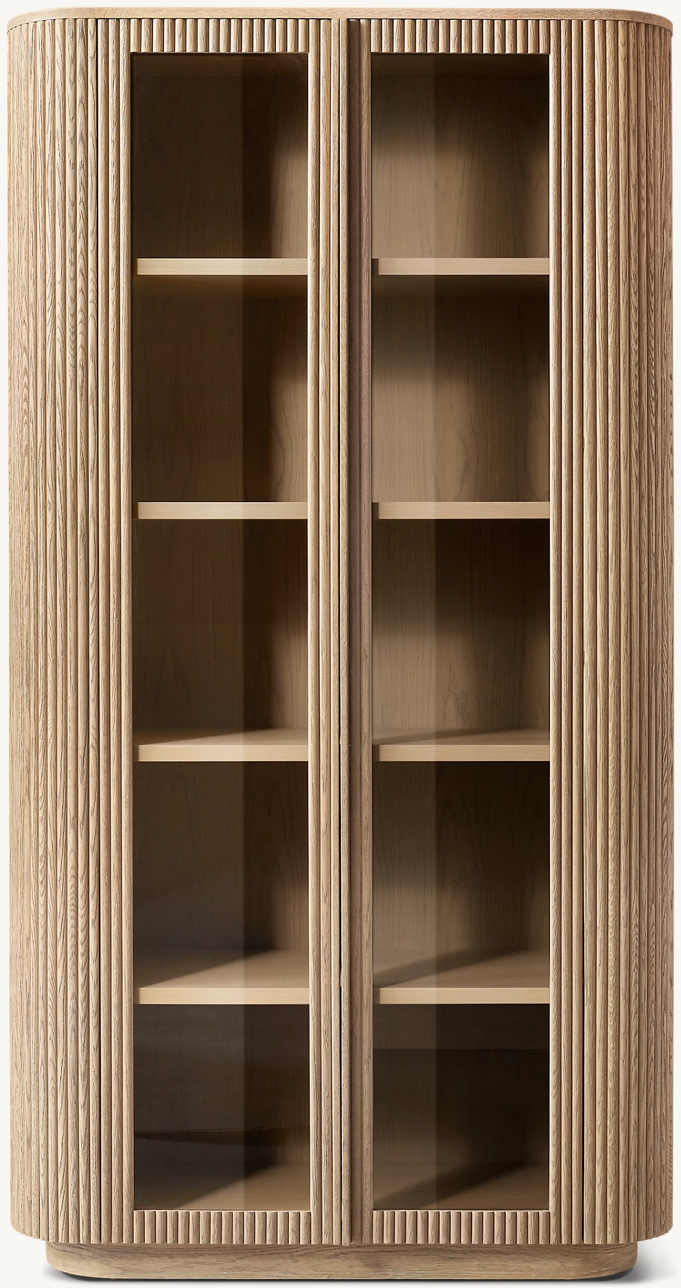 Detail view of Mulholland Glass Cabinet showing oak cabinet design