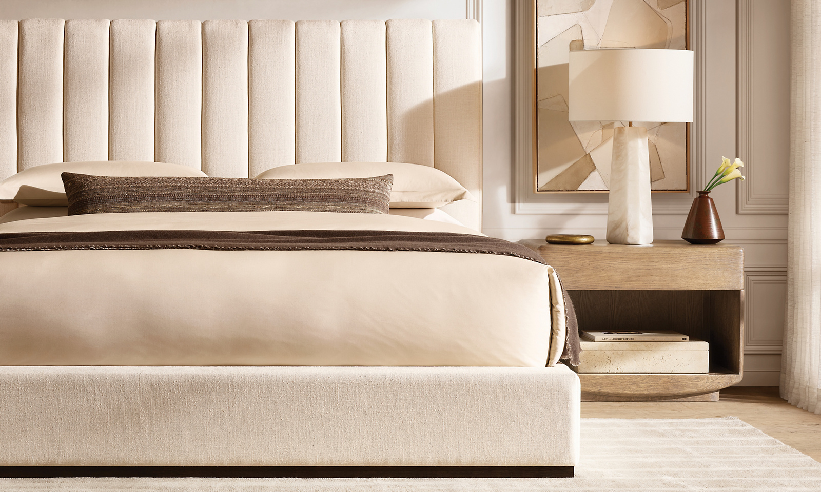 Marmont Channeled Fabric Panel Platform Bed for bedroom