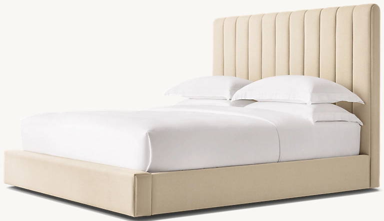 Detail view of Marmont Channeled Fabric Panel Platform Bed showing fabric bed design