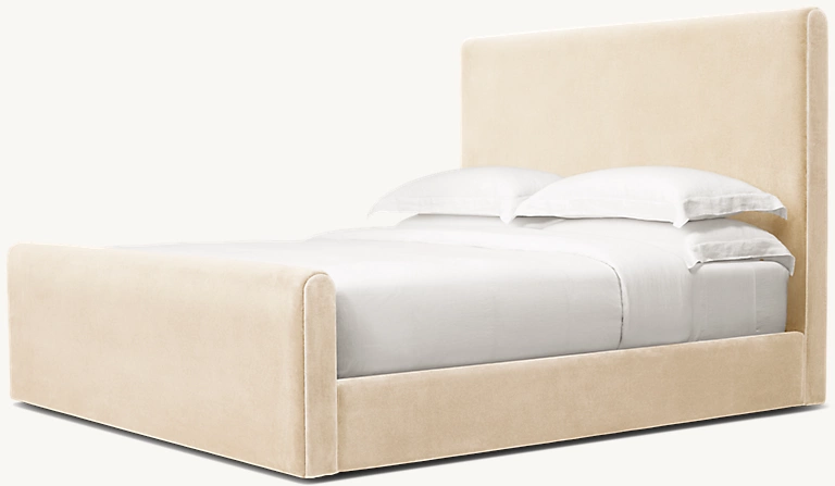 Detail view of Marmont Fabric Panel Platform Bed With Footboard showing fabric bed design