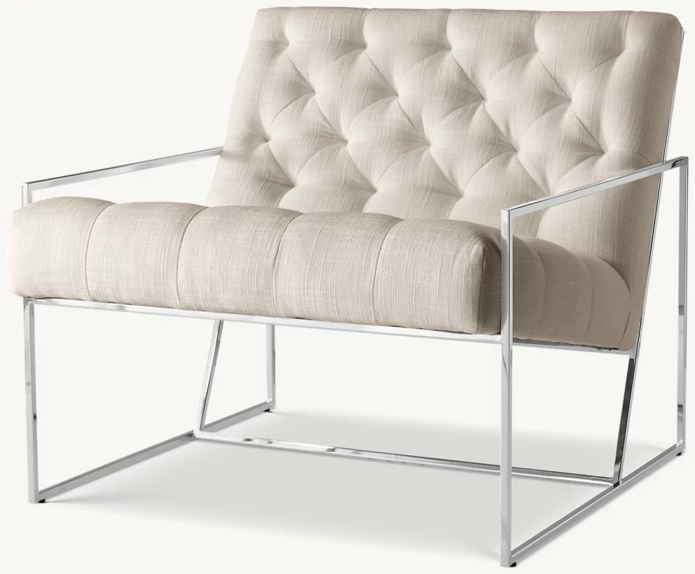 Detail view of Marsden Tufted Chair showing fabric armchair design