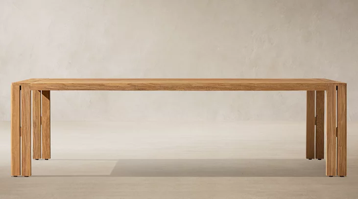 Detail view of Matira Teak Rectangular Dining Table showing teak rectangular dining table design