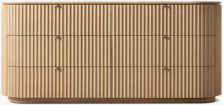 Detail view of Milos 6-Drawer Dresser showing oak dresser design