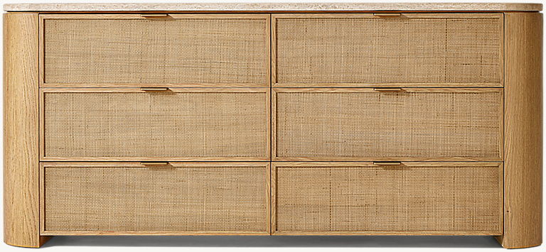 Detail view of Mizu 6-Drawer Dresser showing aluminum dresser design