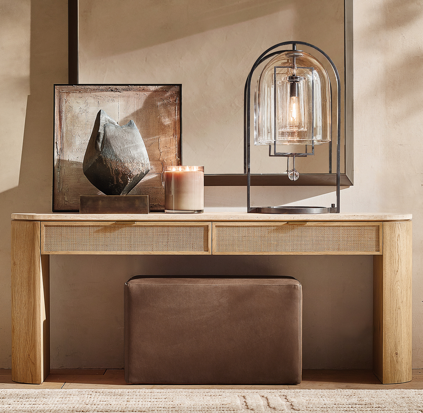 Mizu Console Table With Drawers Aluminum for living room