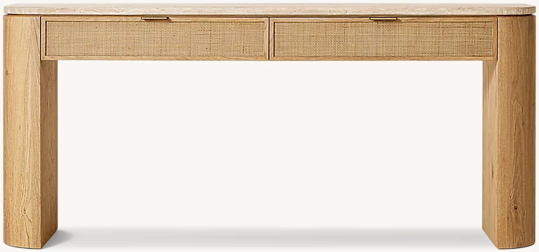 Detail view of Mizu Console Table With Drawers showing aluminum console design