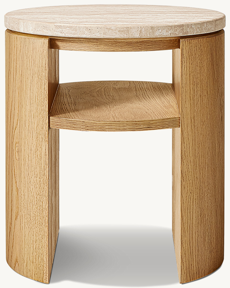 Detail view of Mizu Round Side Table showing oak side table design