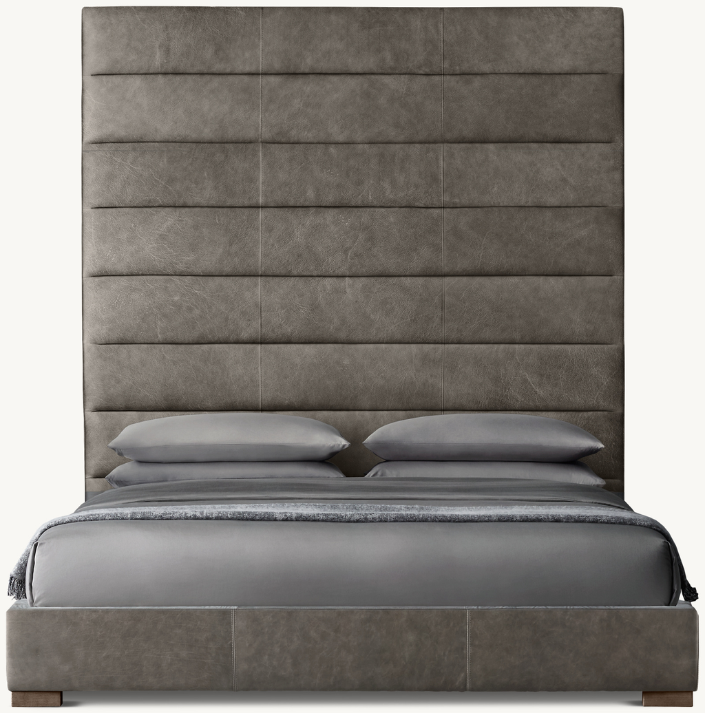 Modena Leather Horizontal Channel Panel Platform Bed Oak for bedroom