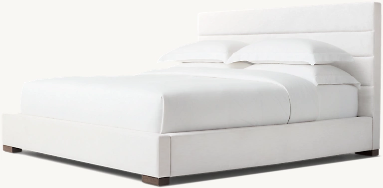 Detail view of Modena Leather Horizontal Channel Panel Platform Bed showing oak bed design