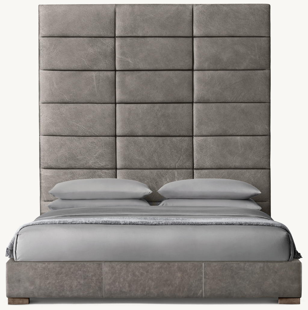 Modena Leather Rectangular Channel Panel Platform Bed Oak for bedroom