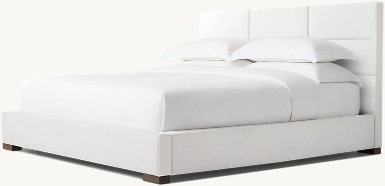 Detail view of Modena Leather Rectangular Channel Panel Platform Bed showing oak bed design