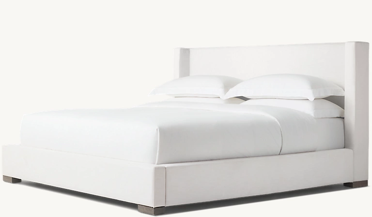 Detail view of Modena Leather Shelter Platform Bed showing oak bed design