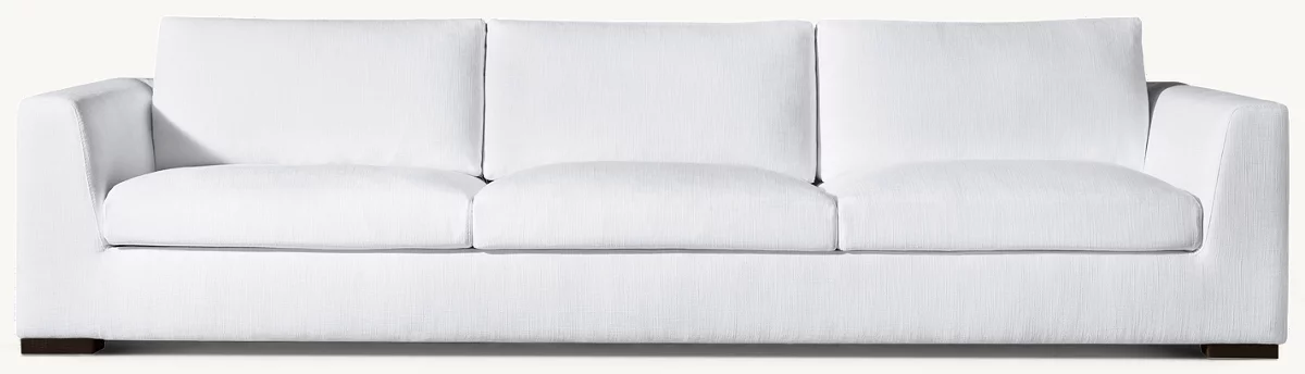 Detail view of Modena Taper Arm 3-Cushion Sofa showing oak sofa design