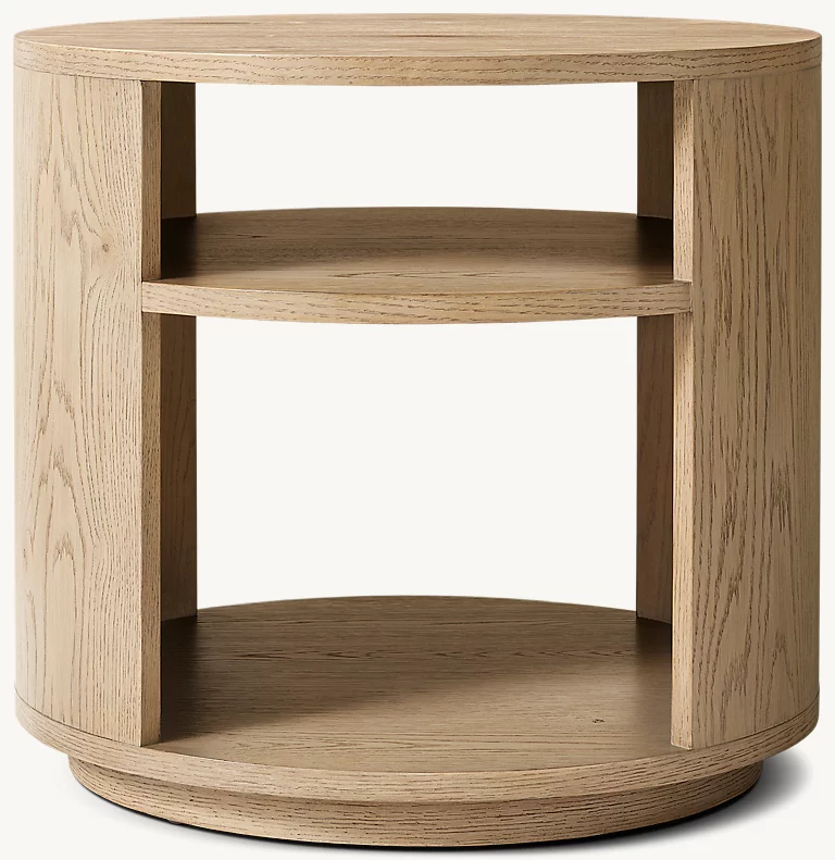 Detail view of Montecito Open Round Side Table showing oak side table design