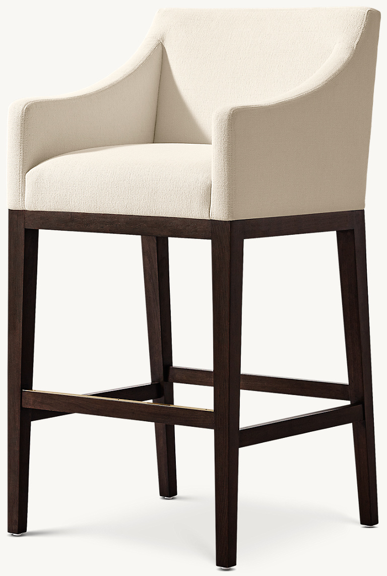 Detail view of Morgan Track Arm Leather Bar & Counter Stool showing oak bar stool design