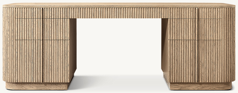 Detail view of Mulholland 7-Drawer Desk showing oak desk design