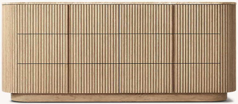 Detail view of Mulholland Emperador 6-Drawer Dresser showing aluminum dresser design