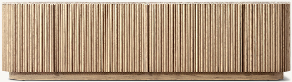 Detail view of Mulholland Emperador 6-Door Media Console showing aluminum media console design