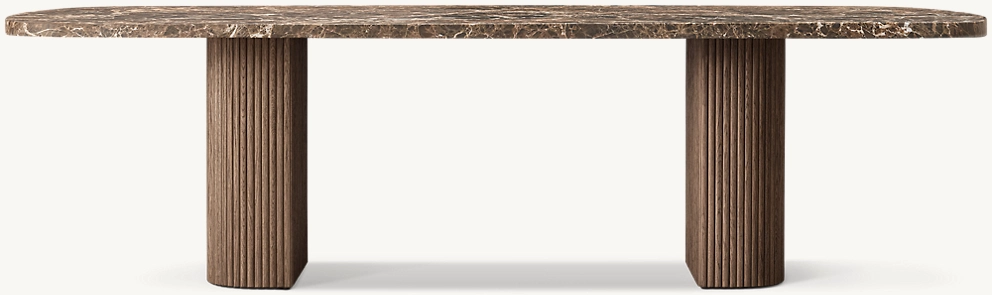 Detail view of Mulholland Emperador Rectangular Dining Table showing aluminum rectangular dining table design