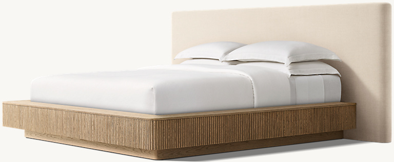 Detail view of Mulholland Extended Leather Panel Bed showing oak panel bed design