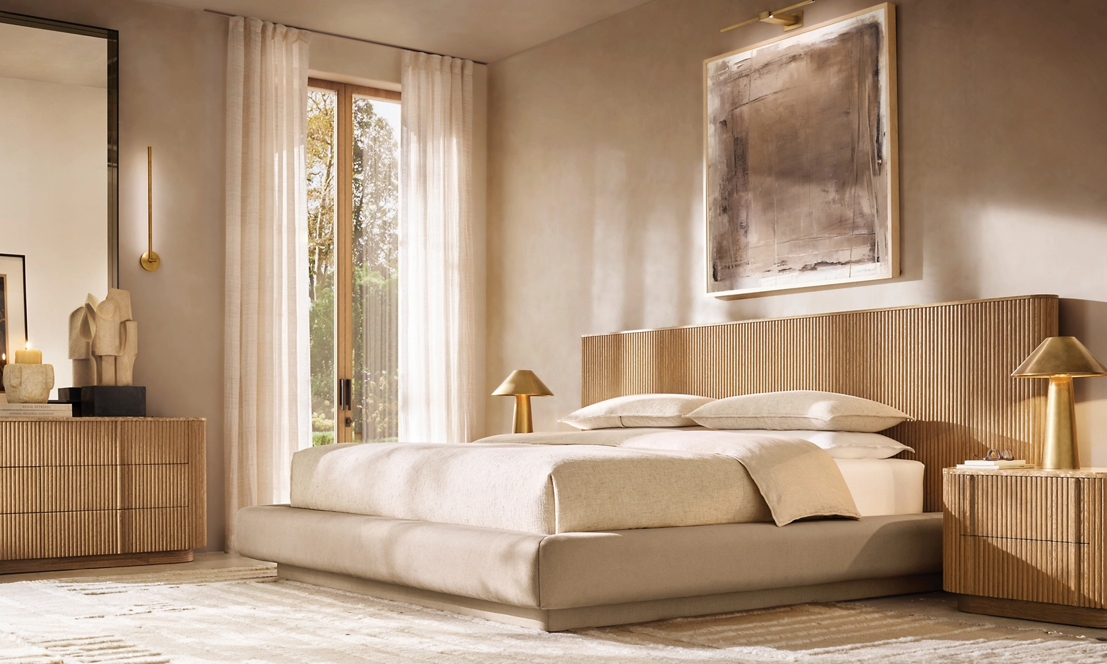 Mulholland Extended Panel Bed With Fabric Base Oak for bedroom