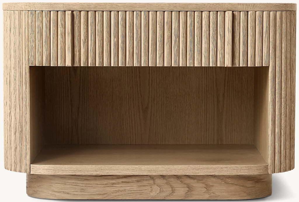 Detail view of Mulholland Open Nightstand showing oak nightstand design