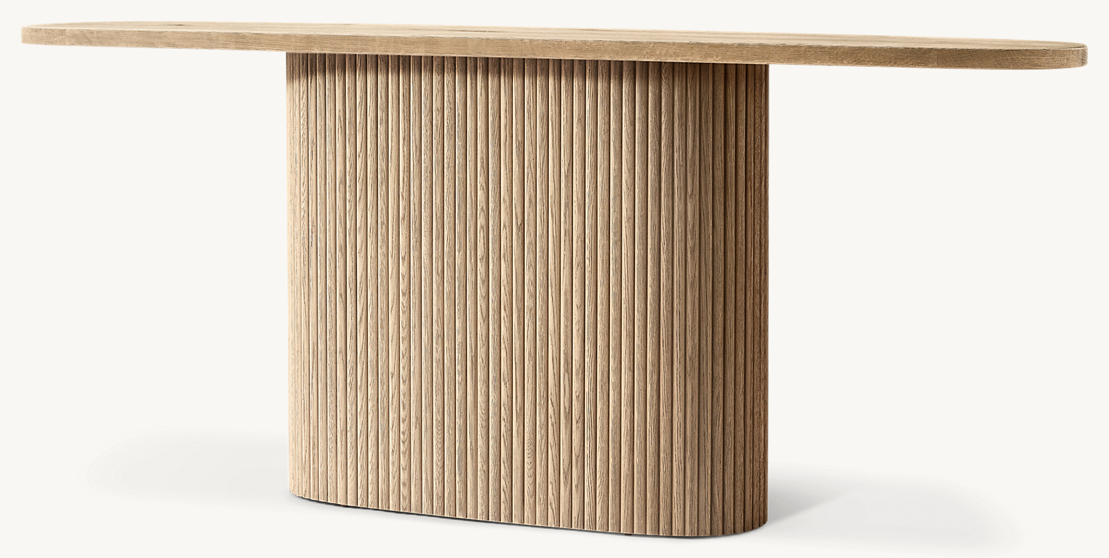 Detail view of Mulholland Pedestal Console Table showing oak console design
